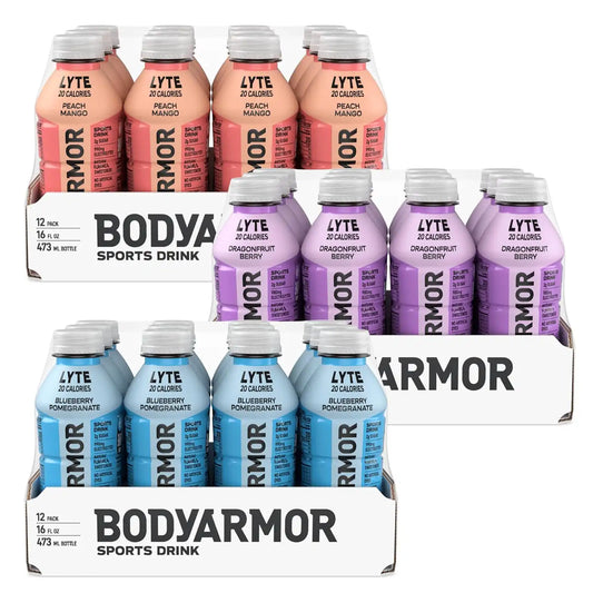 BODYARMOR LYTE Peach Mango/Dragonfrt Bry/Bluebry Pom Variety, 16 Oz (36 Pk)