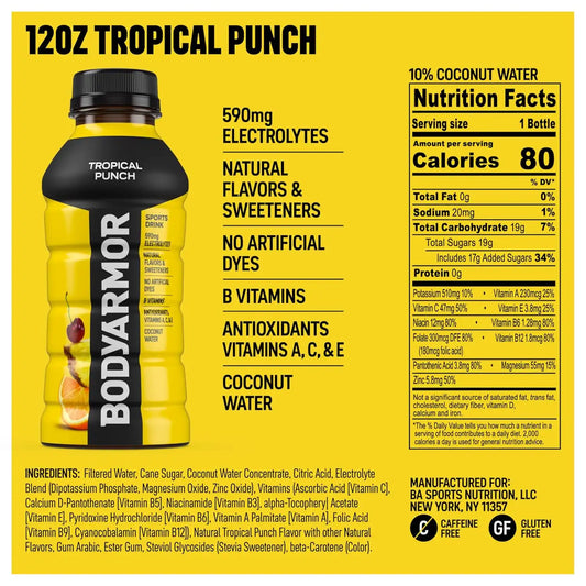BODYARMOR Sports Drink, Tropical Punch Electrolyte Drink, 12 Oz (8 Pk)