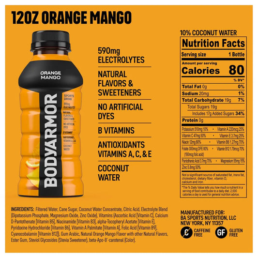 BODYARMOR Sports Drink, Orange Mango Electrolyte Drink, 12 Oz (8 Pk)