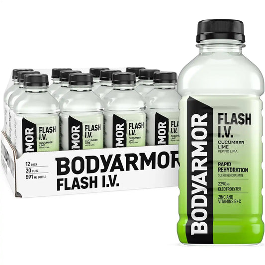 BODYARMOR Flash IV Hydration Drink, Cucumber Lime, 20 Oz (12 Pk)