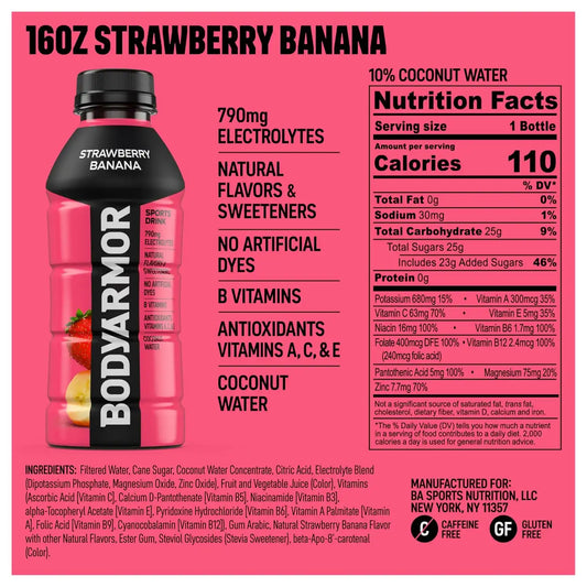 BODYARMOR Sports Drink, Strawberry Banana Electrolyte Drink, 16 Oz (6 Pk)