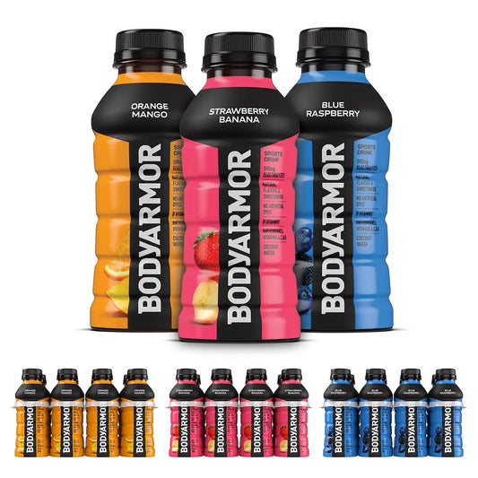 BODYARMOR Sports Drink Variety Pack, Coconut Water Hydration, Natural Flavors w Vitamins, Potassium Packed Electrolytes For Athletes, Strawberry Banana, Blue Raspberry, Orange Mango, 12 Oz - 24 pack
