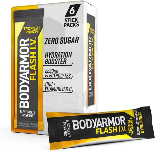 BODYARMOR Flash IV Zero Sugar Electrolyte Mix, Tropical Punch, 6 Ct