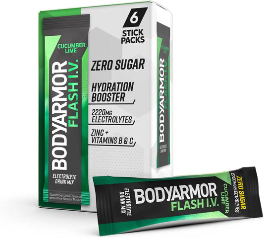 BODYARMOR Flash IV Zero Sugar Electrolyte Mix, Cucumber Lime, 6 Ct