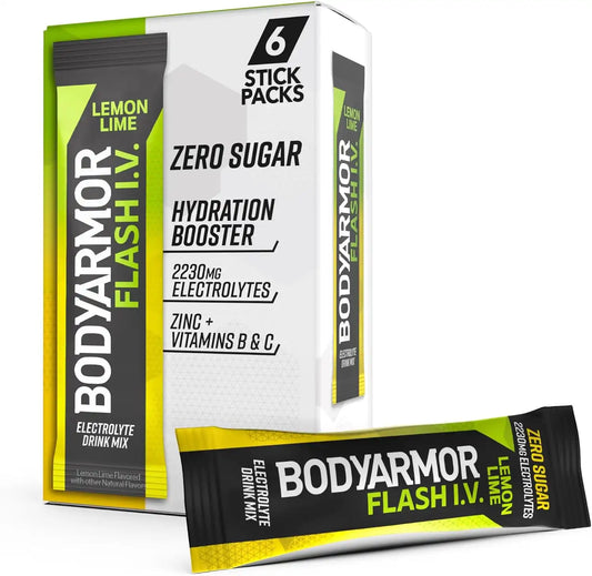 BODYARMOR Flash IV Zero Sugar Electrolyte Mix, Lemon Lime, 6 Ct