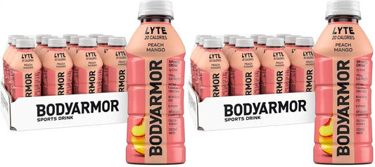 BODYARMOR LYTE,Peach Mango,Electrolyte Drink,20 Calories,16 Fl Oz Bottles,Coconut Water Sports Drink,Natural Flavor & B Vitamins,(Pack of 24)