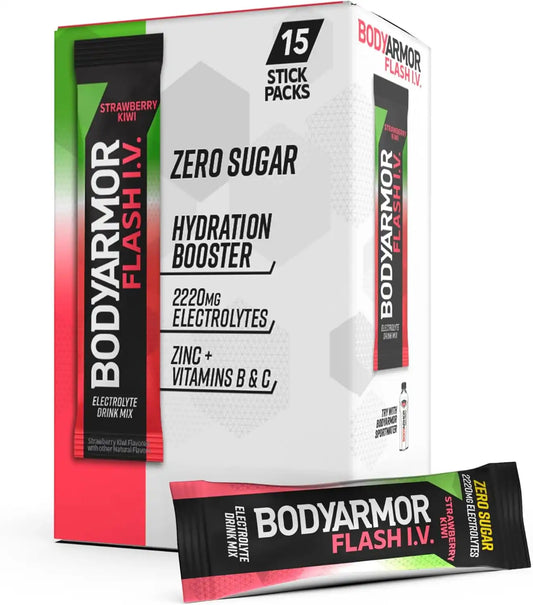 BODYARMOR Flash IV Zero Sugar Electrolyte Mix, Strawberry Kiwi, 15 Ct