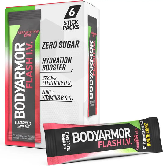 BODYARMOR Flash IV Zero Sugar Electrolyte Mix, Strawberry Kiwi, 6 Ct
