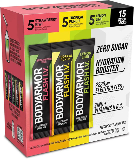 BODYARMOR Flash IV Zero Sugar Electrolyte Mix, Berry/Citrus Variety, 15 Ct