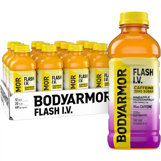 BODYARMOR Flash IV Caffeine + Zero Sugar Drink, Pineapple, 20 Oz (12 Pk)