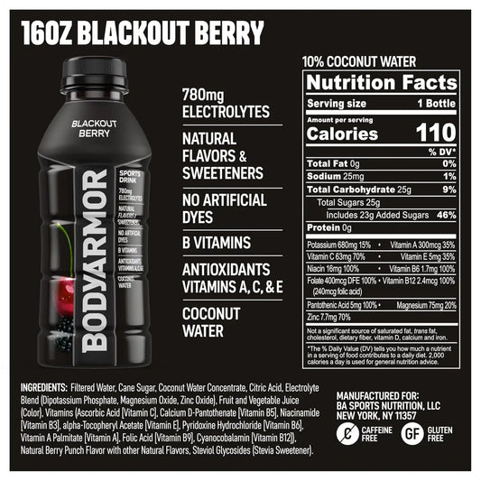 BODYARMOR Sports Drink, Blackout Berry Electrolyte Drink, 16 Oz (12 Pk)