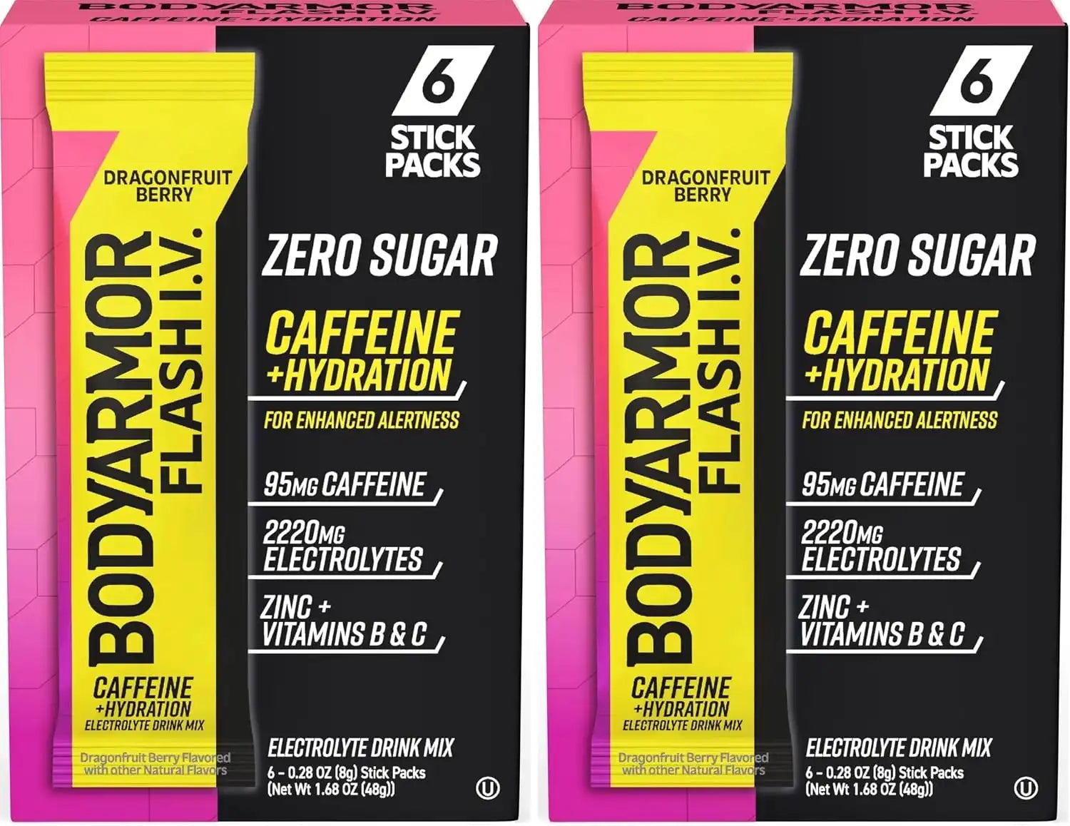 BODYARMOR Caffeinated Flash I.V. Electrolyte Packets - Dragonfruit Berry - Zero Sugar Energy Drink Mix, Single Serve Packs, Hydration for Pre Workout, Travel Essentials, Active Lifestyle (6 Count)