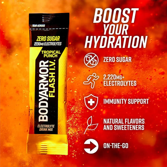 BODYARMOR Flash IV Zero Sugar Electrolyte Mix, Tropical Punch, 6 Ct