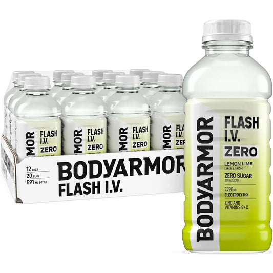 BODYARMOR Flash IV ZERO Sugar Hydration Drink, Lemon Lime, 20 Oz (12 Pk)