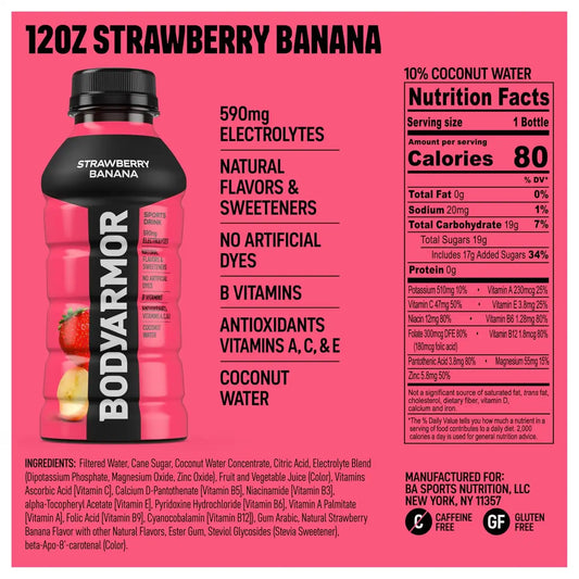 BODYARMOR Sports Drink, Strawberry Banana Electrolyte Drink, 12 Oz (8 Pk)