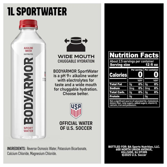 BODYARMOR SportWater, High Alkaline Water Pack + Electrolytes, 1L (6 Pk)