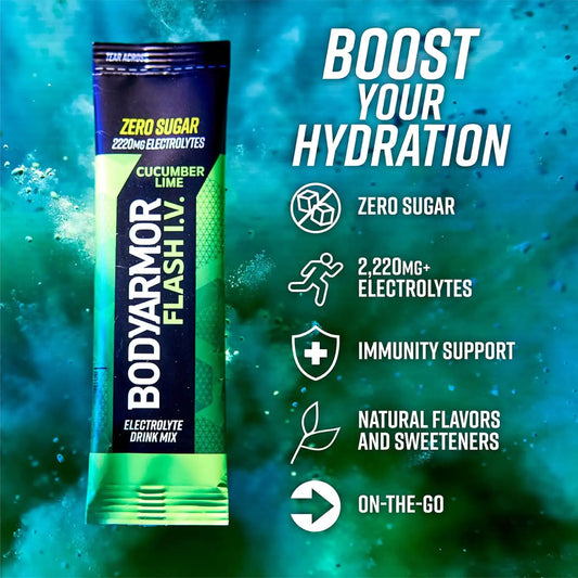BODYARMOR Flash IV Zero Sugar Electrolyte Mix, Cucumber Lime, 6 Ct