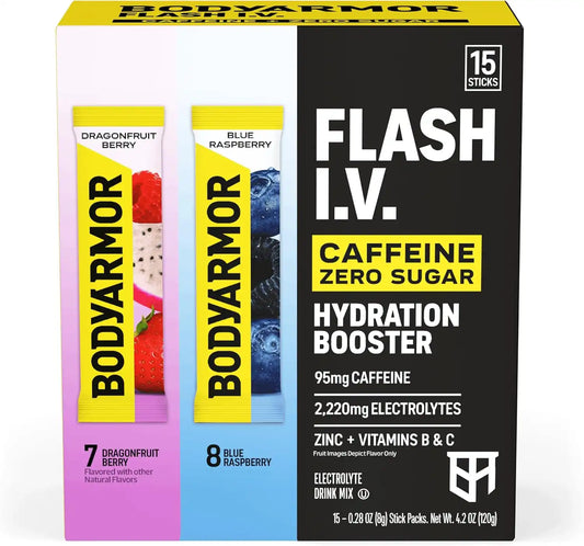 BODYARMOR Flash IV Caffeine + Zero Sugar Electrolyte Mix, Variety Pk, 15 Ct