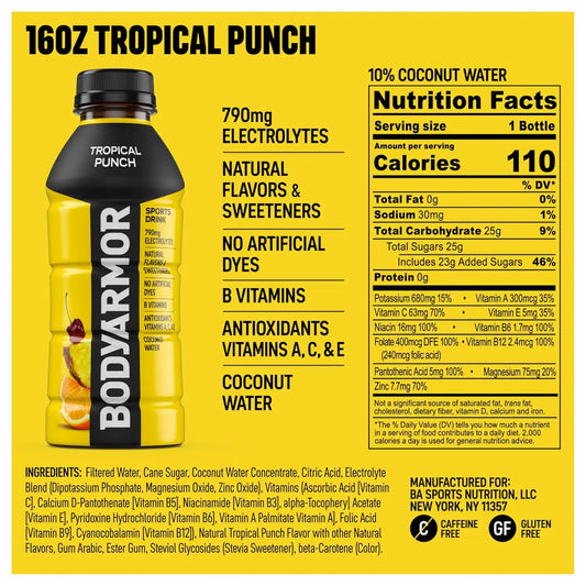 BODYARMOR Sports Drink, Tropical Punch Electrolyte Drink, 16 Oz (12 Pk)